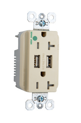 Mayer-DDS-3.1A Hospital Grade USB Outlet, Type A, 20A, Tamper-Resistant, Ivory-1