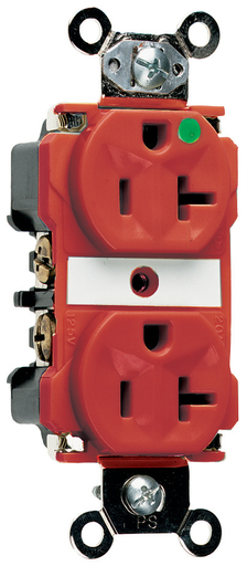 8300-RED - 20A 125V Extra Heavy Duty Hospital-Grade Duplex Receptacle, Back and Side Wire, Red