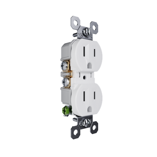 TradeMaster® 15A 125V Tamper-Resistant External Pressure Plated Duplex Receptacle, White
