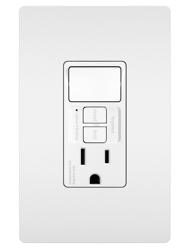 1597SWTTRWCCD4 - radiant® Combination Single Pole Switch and Tamper-Reistant 15A Duplex Self-Test GFCI Receptacles with SafeLock® Protection, White