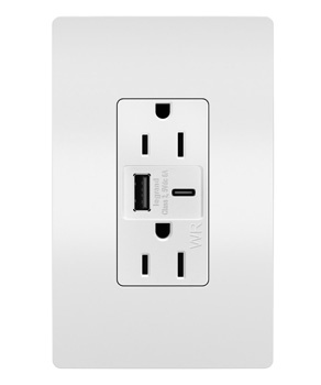Mayer-DDS-radiant® 15W Weather-Resistant USB Outlet, Type A/C, 15A, Tamper-Resistant, White-1