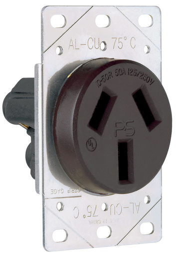 Mayer-DDS-50A 125/250V 10-50R Straight Blade Single Flush Receptacle, 3-Pole, 3-Wire-1