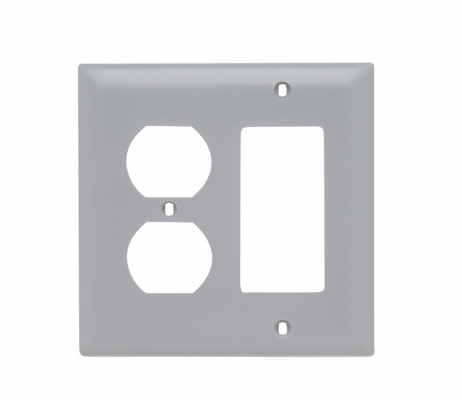 TP826GRY - TradeMaster® 2-Gang Nylon Wall Plate, 1 Duplex Receptacle Opening, 1 Decorator Opening, Gray