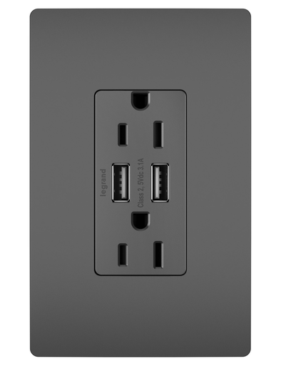 TM826USBBK - radiant® 15A Tamper-Resistant USB Outlet, Black