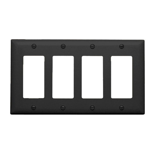 TP264-BK - TradeMaster® 4-Gang Nylon Wall Plate, 4 Decorator Openings, Black