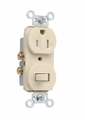 691-TRI - 15A 120V/125V Combination Single-Pole Toggle Switch and Tamper-Resistant Single Receptacle, Ivory