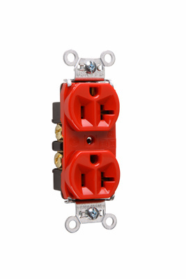5362-RED - 20A 125V Hard Use Spec-Grade Duplex Receptacle, Back and Side Wire, Red