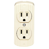 15 Amp-125 Volt, Nema 5-15r; 2-Pole 3-Wire Grounding, Double Surface-Mount, accepts up to No. 12 non-metallic sheathed cable, 2 round or flat plugs accepted. Ivory