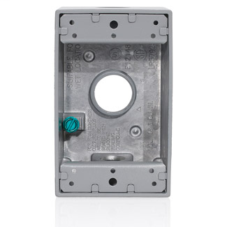 Single Gang Die-Cast Weatherproof Box with Three 3/4" Diameter Outlets, Includes Mounting Hardware and Inserts to Cover Unused Openings - GRAY