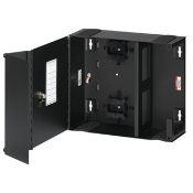 Medium Wall-Mount SDX Enclosure, empty, with split metal door and one lock/key. Accepts up to (4) SDX adapter plates and (6) splice trays, or (4) SDX MTP cassettes (sold separately)