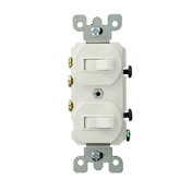 15 Amp, 120/277 Volt, Duplex Style Single-Pole / 3-Way AC Combination Switch, Commercial Grade, Non-Grounding, Side Wired, - White