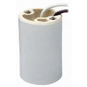 Mogul lampholder, porcelain, , 5KV pulse rated, single circuit, Gray; with two leads black and white,14AWG SEW-2 glass braid, 200C 600V, Stripped 1/2 inch. 1500W-600V.