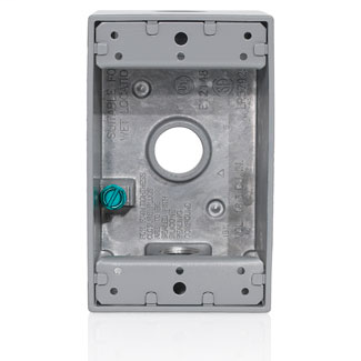 Single Gang Die-Cast Weatherproof Box with Three 1/2" Diameter Outlets, Includes Mounting Hardware and Inserts to Cover Unused Openings - GRAY