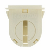 Fluorescent lampholder, dedicated T8, 16MM lamp center, small bi-pin, shunted, turn type with lamp lock, 660W-600V. UL AND CSA, slide on mounting. Bottom load. COF white. PKD: 1/polybag, 5/master carton.