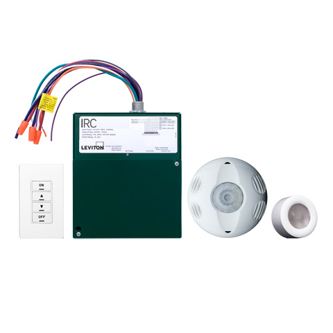 IRC Dimming Room Control Kit, includes Low Voltage devices; 3-Zone Room Controller w/(3) 0-10V outputs and (1) 347V relay, M/T Occupancy Sensor (OSC20-M0W), 4 Button Switch (RLVSW-4LW), Photocell (ODC0P-00W), 347VAC Canadian model, 50/60Hz, Title 24 compl