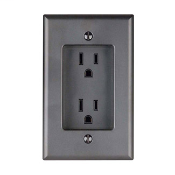 1 GANG RECESSED DUPLEX RECEPTACLE, 2-POLE, 3-WIRE, 15A-125V, NEMA 5-15R RESIDENTIAL GRADE. WITH SCREWS MOUNTED TO HOUSING. BLACK.