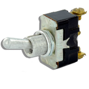 Toggle switch, single pole-double throw, ON-OFF-MOMENTARY ON, 15A-125V AC; 10A-250V AC; 1/2 120VAC 240C AC.