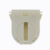 Fluorescent lampholder, dedicated T8, 16MM lamp center, small bi-pin, non-shunted, turn type with lamp lock, 660W-600V. UL AND CSA, slide on mounting. Bottom load. COF white. PKD 1/polybag, 5/master carton