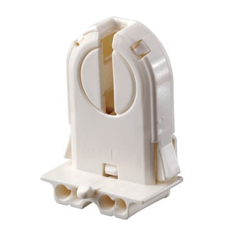 660W-600V, Medium Base, T8-T12 Bi-Pin, Linear Fluorescent Lampholder, Low Profile, Snap-In or Slide-ON for 22-25 Ga. Panel, Lamp-Lock, , Quickwire 18AWG Solid, With Panel Locator Post, white.