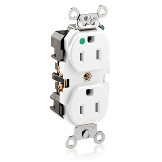 Leviton 8200-W 125 Volt 15 Amp 2-Pole 3-Wire NEMA 5-15R 1/2 Hp White Nylon Straight Blade Duplex Receptacle Leviton 8200-W 125 Volt 15 Amp 2-Pole 3-Wire NEMA 5-15R 1/2 Hp White Nylon Straight Blade Duplex Receptacle