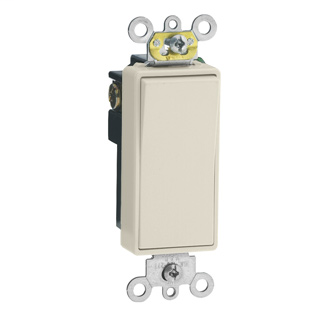15 Amp, 120/277 Volt, Decora Plus Rocker Single-Pole AC Quiet Switch, Commercial Spec Grade, Self Grounding, Back & Side Wired, - Light Almond