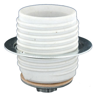Medium Base, One-Piece, Keyless, Incandescent, Glazed Porcelain Lampholder, Pipe Mount, Single Circuit, Back Wired, 2-1/4 Inch Adjustable Retaining Ring - White