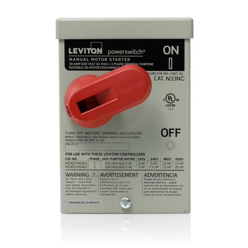 Type 3R Enclosure (for use with 30 Amp or 40 Amp Motor Starter Controllers), Steel - Gray
