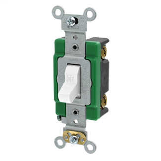 30 Amp, 120/277 Volt, Toggle Single-Pole AC Quiet Switch, Extra Heavy Duty Spec Grade, Self Grounding, Back & Side Wired - WHITE