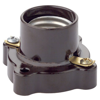 Medium Base, One-Piece, Keyless, Incandescent, Phenolic Lampholder, Pony Cleat, Single Circuit, Open Terminal, - Brown