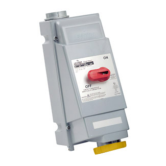 100 Amp, 125 Volt, IEC 309-1 & 309-2, 2P, 3W, Mechanical Interlock North American Pin & Sleeve Receptacle, Hub Sold Separately (See Leviton Cat Number HUB-xxx), Industrial Grade, IP67, Watertight, Non-Fused - YELLOW