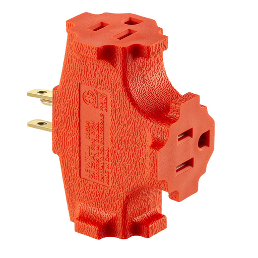 15 Amp, 125 Volt, NEMA 5-15R, 2-Pole, 3-Wire, Grounded Single-to-Triple Adapter - Orange
