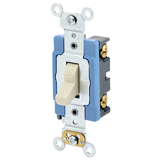 15 Amp, 120 Volt, Toggle Lighted Handle - Illuminated OFF Single-Pole AC Quiet Switch, Industrial Grade, Self Grounding, Back & Side Wired, - Ivory