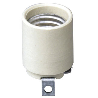 Medium Base, One-Piece, Keyless, Incandescent, Unglazed Porcelain Lampholder, Bracket Mount, Single Circuit, Back Wired, - White