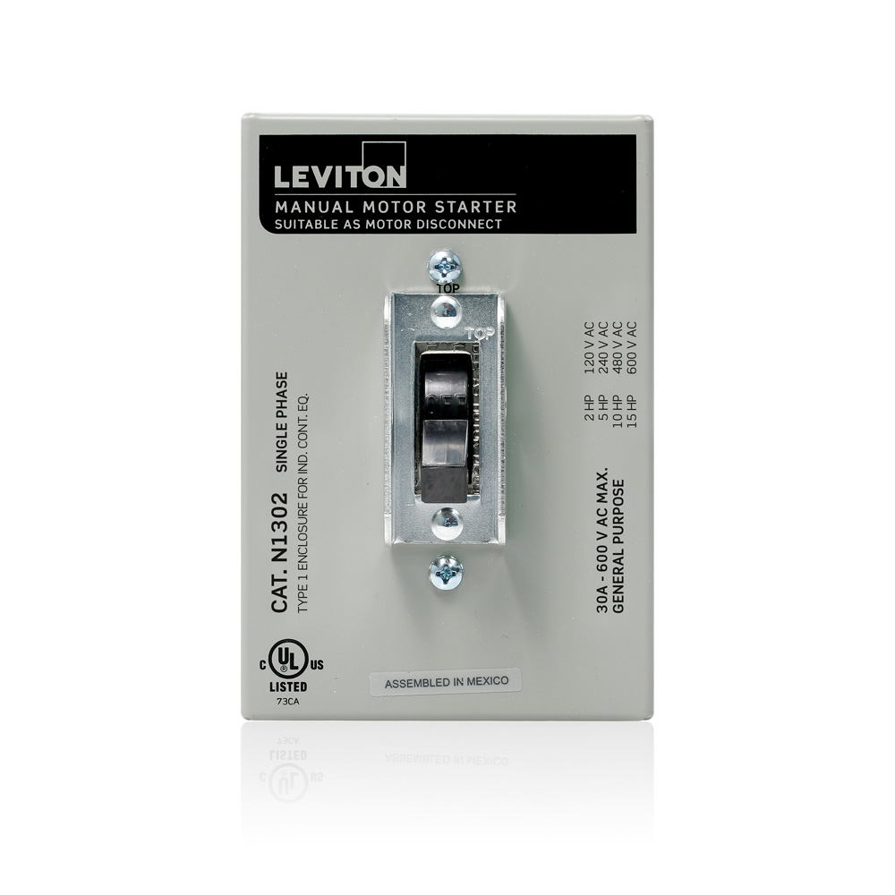 30 Amp, 600 Volt, Toggle In Type 1 Enclosure Double-Pole AC Manual Motor Controller, Industrial Grade, Grounded To Enclosure, Back & Side Wired, Suitable as a Motor Disconnect - Gray