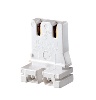 Medium Base, Bi-Pin, Standard Fluorescent Lampholder, Low Profile, Slide-On, Straight-In Double Edge, , Quick-Connect 18AWG Solid or Str. Tinned - White