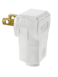 15 Amp, 125 Volt, 2-Pole, 2-Wire, non-polarized angle plug - White