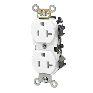 Leviton 5342-W 20 Amp 125 Volt NEMA 5-20R 2-Pole 3 Wire Heavy Duty Specification Grade Straight Blade White Duplex Recptacle Leviton 5342-W 20 Amp 125 Volt NEMA 5-20R 2-Pole 3 Wire Heavy Duty Specification Grade Straight Blade White Duplex Recptacle