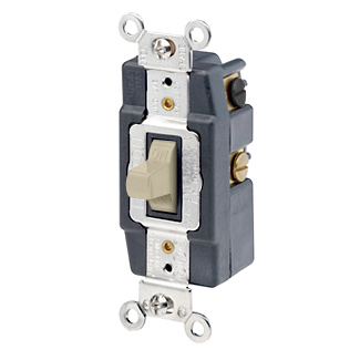 30 Amp, 120/277 Volt, Toggle Double-Throw Ctr-OFF Maintained Contact Double-Pole AC Quiet Switch, Extra Heavy Duty Spec Grade, Grounding, Back & Side Wired - IVORY