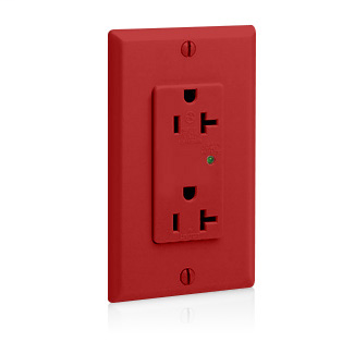 Decora Plus Surge Protective Duplex Receptacle Outlet, Commercial Specification Grade, 20 Amp, 125 Volt, Back or Side Wire, NEMA 5-20R, 2-Pole, 3-Wire, Self-Grounding - Red