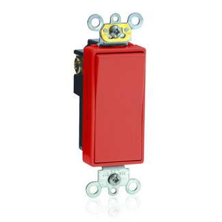 20 Amp, 120/277 Volt, Decora Plus Rocker Single-Pole AC Quiet Switch, Commercial Spec Grade, Self Grounding, Back & Side Wired, - Red