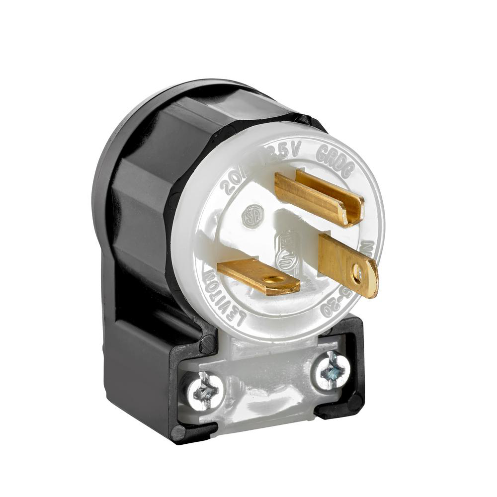 Leviton 5366-CA 125 Volt 20 Amp 2-Pole 3-Wire NEMA 5-20P Black/White Nylon Grounding Angled Straight Blade Plug Leviton 5366-CA 125 Volt 20 Amp 2-Pole 3-Wire NEMA 5-20P Black/White Nylon Grounding Angled Straight Blade Plug