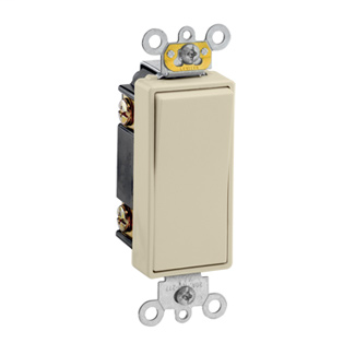 20 Amp, 120/277 Volt, Decora Plus Rocker Double-Pole AC Quiet Switch, Commercial Spec Grade, Self Grounding, Back & Side Wired, - Light Almond