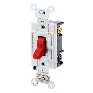 20 Amp, 120/277 Volt, Toggle 3-Way AC Quiet Switch, Heavy Duty Spec Grade, Grounding, Back & Side Wired - RED