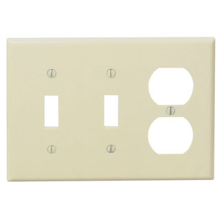 Leviton 86021 6.38 x 0.22 x 4.5 Inch 3-Gang Smooth Ivory Thermoset Device Mount Standard Combination Wallplate Leviton 86021 6.38 x 0.22 x 4.5 Inch 3-Gang Smooth Ivory Thermoset Device Mount Standard Combination Wallplate