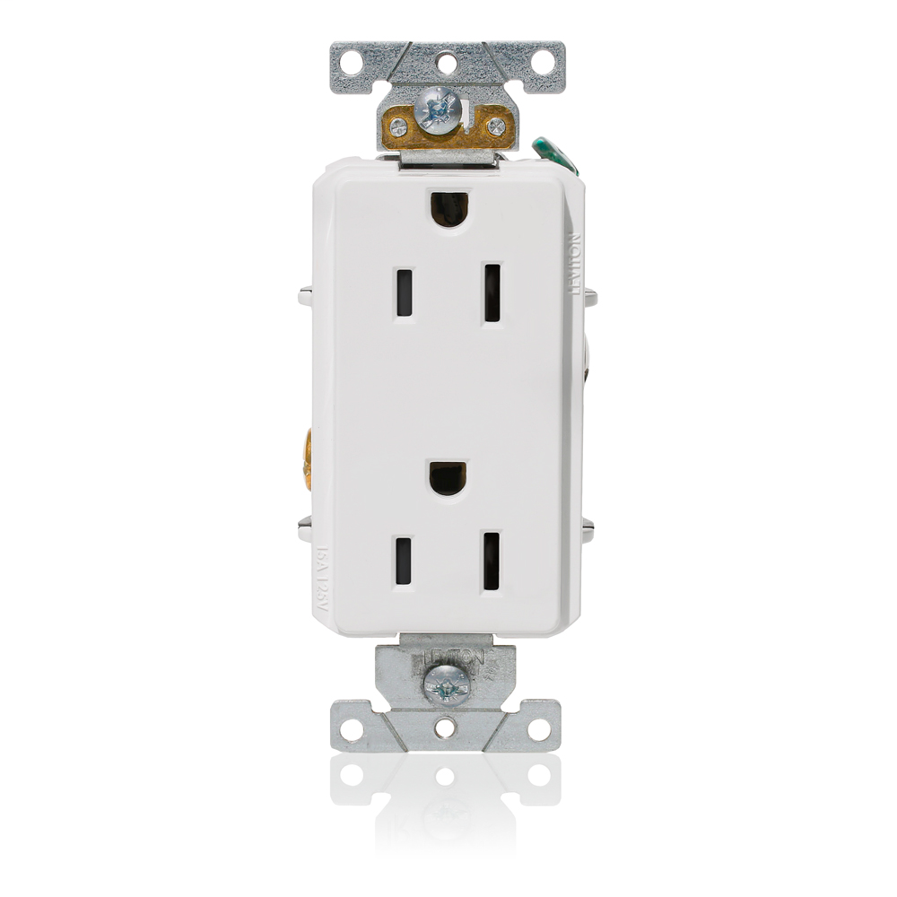 Leviton 16252-W 125 Volt 15 Amp 2-Pole 3-Wire NEMA 5-15R 1/2 Hp White Thermoplastic Nylon Straight Blade Duplex Receptacle Leviton 16252-W 125 Volt 15 Amp 2-Pole 3-Wire NEMA 5-15R 1/2 Hp White Thermoplastic Nylon Straight Blade Duplex Receptacle