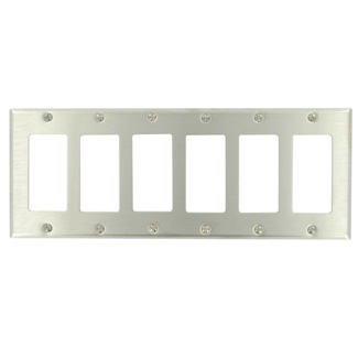 Leviton 84436-40 6-Gang Decora/GFCI Device Mount Standard Size 302 Stainless Steel Decora Wallplate Leviton 84436-40 6-Gang Decora/GFCI Device Mount Standard Size 302 Stainless Steel Decora Wallplate