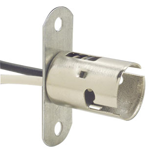 Bayonet Base, One-Piece, Keyless, Incandescent, Steel Lampholder, Bracket Mount, Single Circuit, Back Wired, - Silver
