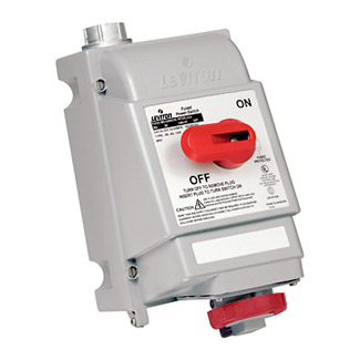30 Amp, 480 Volt 3-Phase, IEC 309-1 & 309-2, 3P, 4W, Mechanical Interlock North American Pin & Sleeve Receptacle, Hub Sold Separately (See Leviton Cat Number HUB-xxx), Industrial Grade, IP67, Watertight, Non-Fused - RED