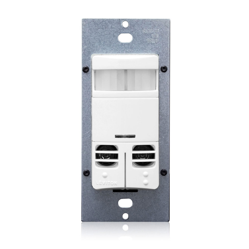 Product image for Leviton OSSMD-GDW 120/277 VAC 1-Pole 1/4 Hp White Dual Relay Passive Infrared/Ultrasonic Wall Switch Occupancy Sensor