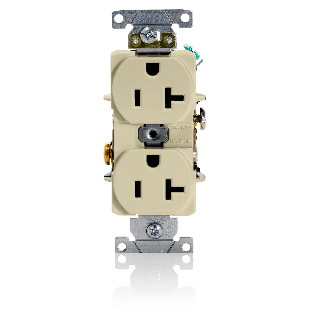 Leviton 5362-SI 125 Volt 20 Amp 2-Pole 3-Wire NEMA 5-20R Ivory Thermoplastic Nylon Straight Blade Duplex Receptacle Leviton 5362-SI 125 Volt 20 Amp 2-Pole 3-Wire NEMA 5-20R Ivory Thermoplastic Nylon Straight Blade Duplex Receptacle